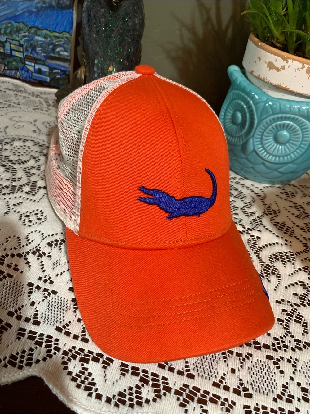 U of FL Orange Trucker Hat with Blue Alligator Patch